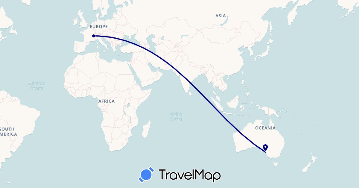 TravelMap itinerary: driving in Australia, Switzerland (Europe, Oceania)